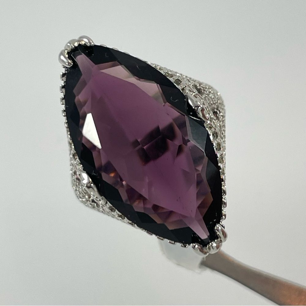 Exquisite Large Marquise Purple Amethyst CZ Statement Silver Plated Boho Ring
